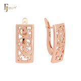 Pendientes de clip de oro rosa con filigrana de nube ondulada rectangular