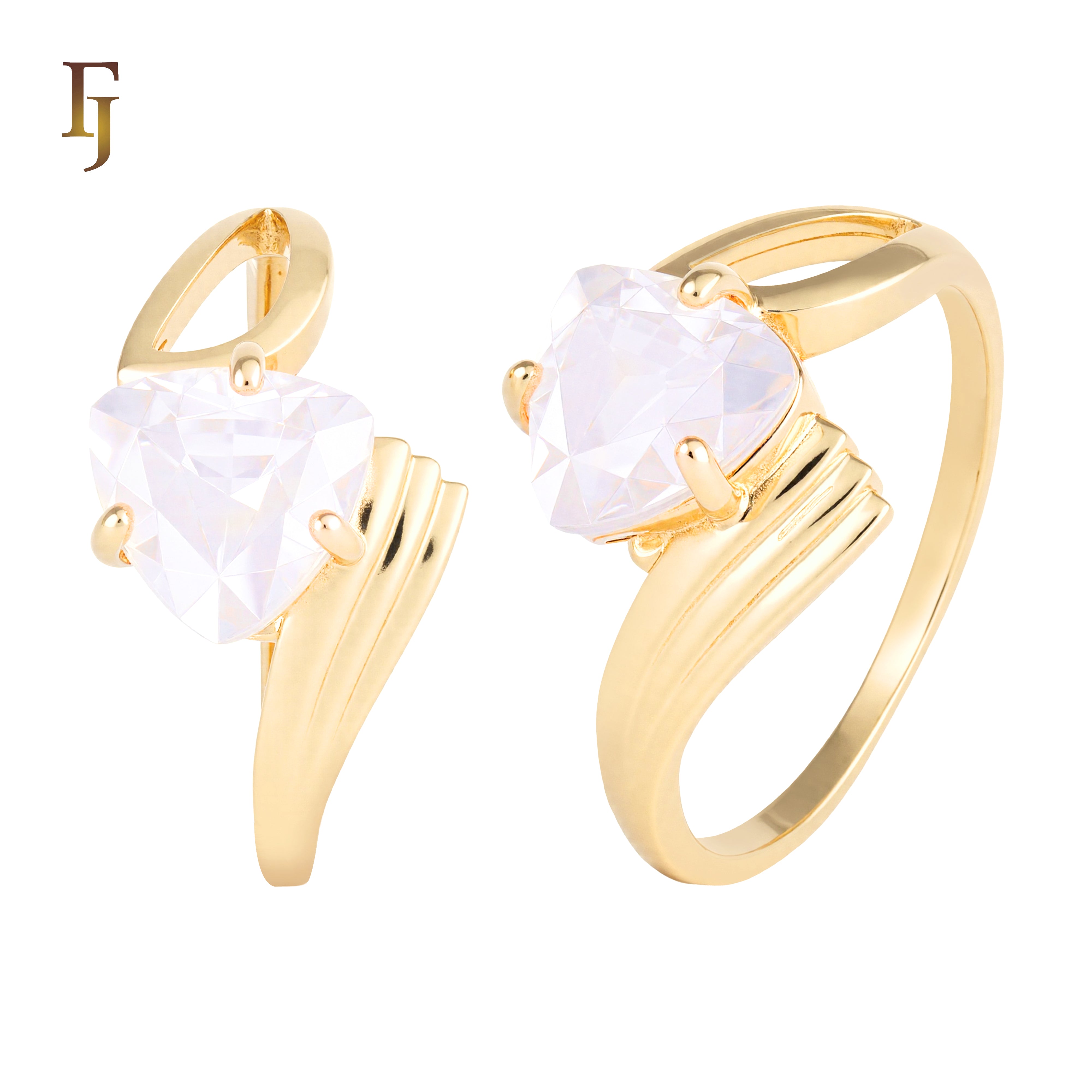 Romantic Heart-Shaped CZ Solitaire Ring in Gold Finish | FJ Fallon Jewelry