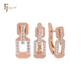 Hebillas dobles de cerradura con circonitas blancas Conjunto de joyería de dos tonos en oro rosa con colgante