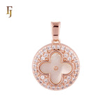 Lucky Disc Cluster white CZs Clover of Black or white Onyx 14K Gold, Rose Gold Pendant