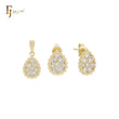 Conjunto de joyas de oro de 14 k con colgante y aretes pequeños, en forma de lágrima, con circonitas blancas redondeadas.