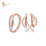 Conjunto de joyería de moda bicolor en oro rosa con anillos y lazos retorcidos