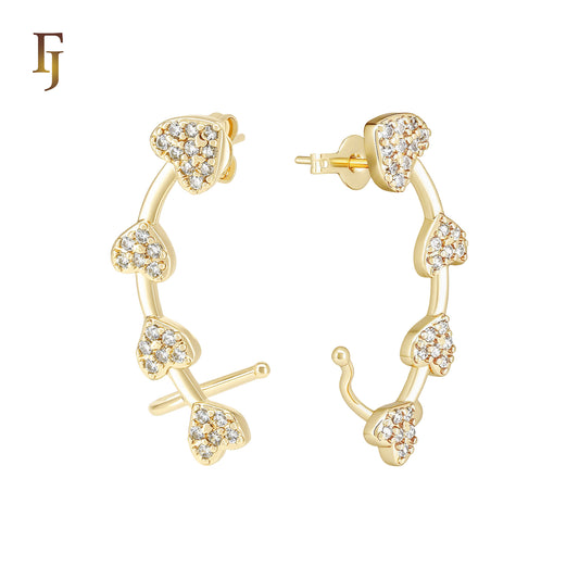 Hearty Heart of White CZs Cluster 14K Gold, Rose Gold Cuff Clip Stud Earrings