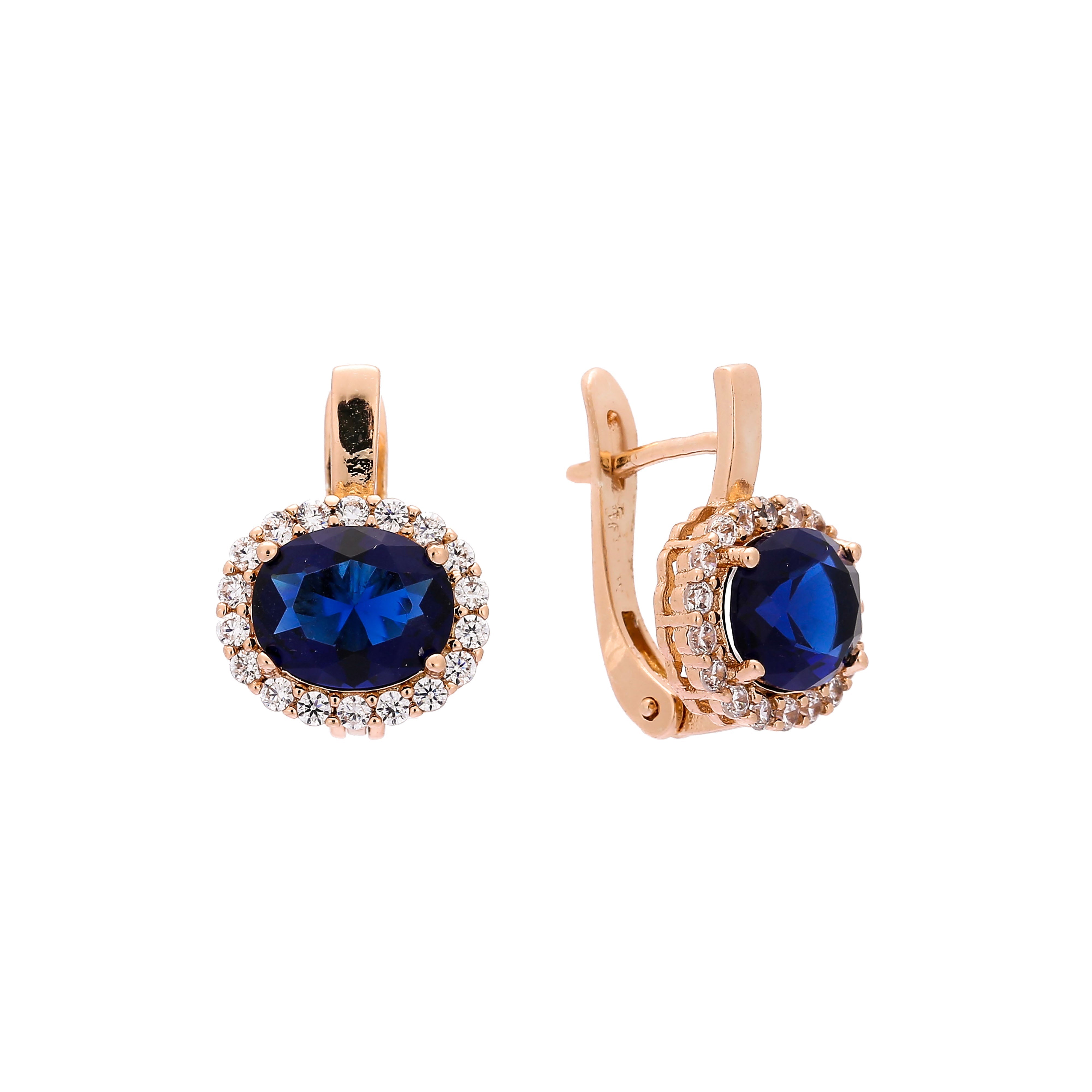 Pendientes de halo de racimo ovalado en colores chapados en oro de 14 quilates y oro rosa
