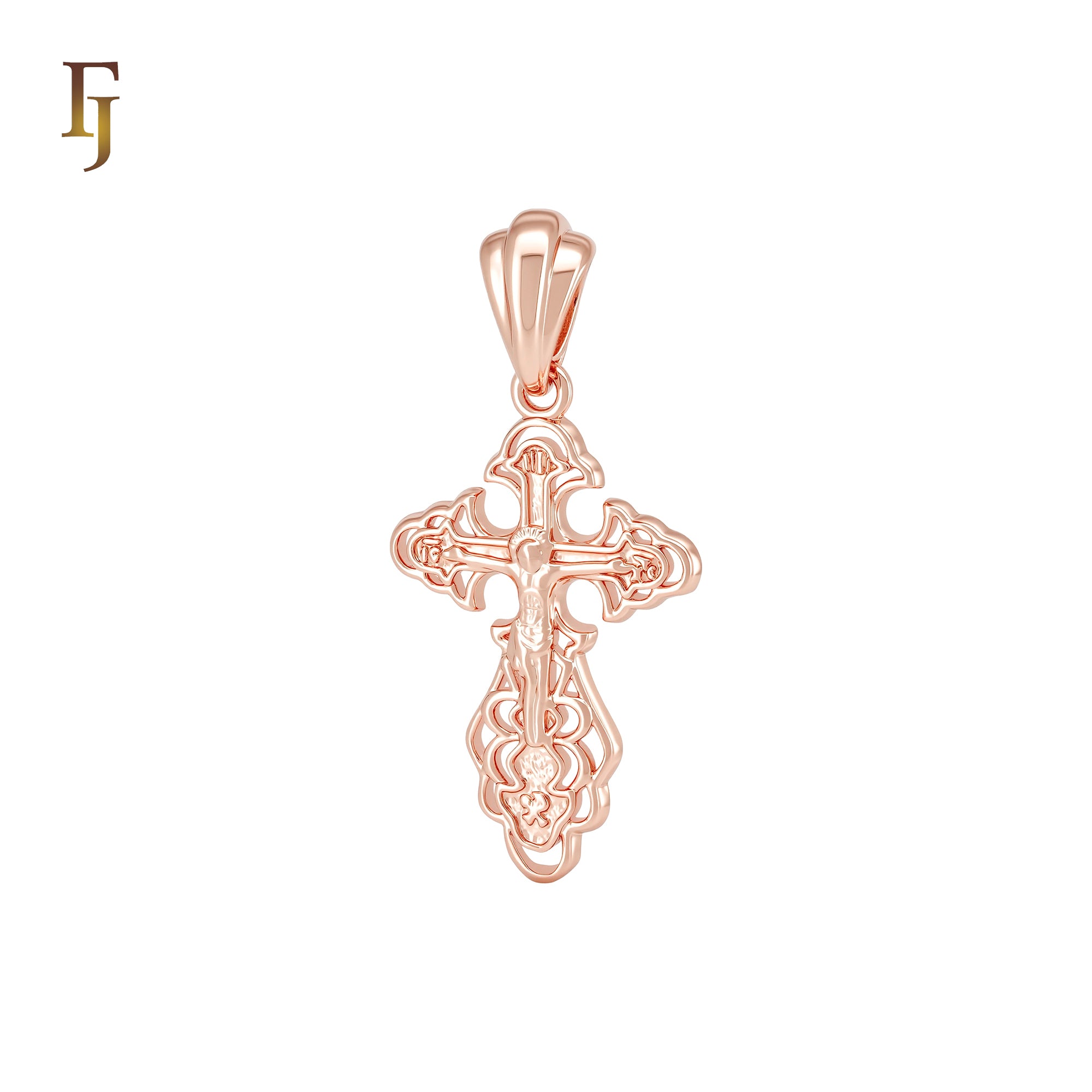 Russian Orthodox Crucifix Cross Rose Gold Religious Pendant