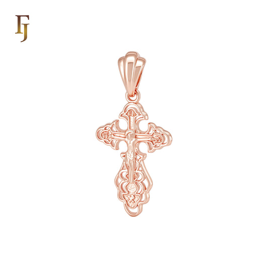 Russian Orthodox Crucifix Cross Rose Gold Religious Pendant