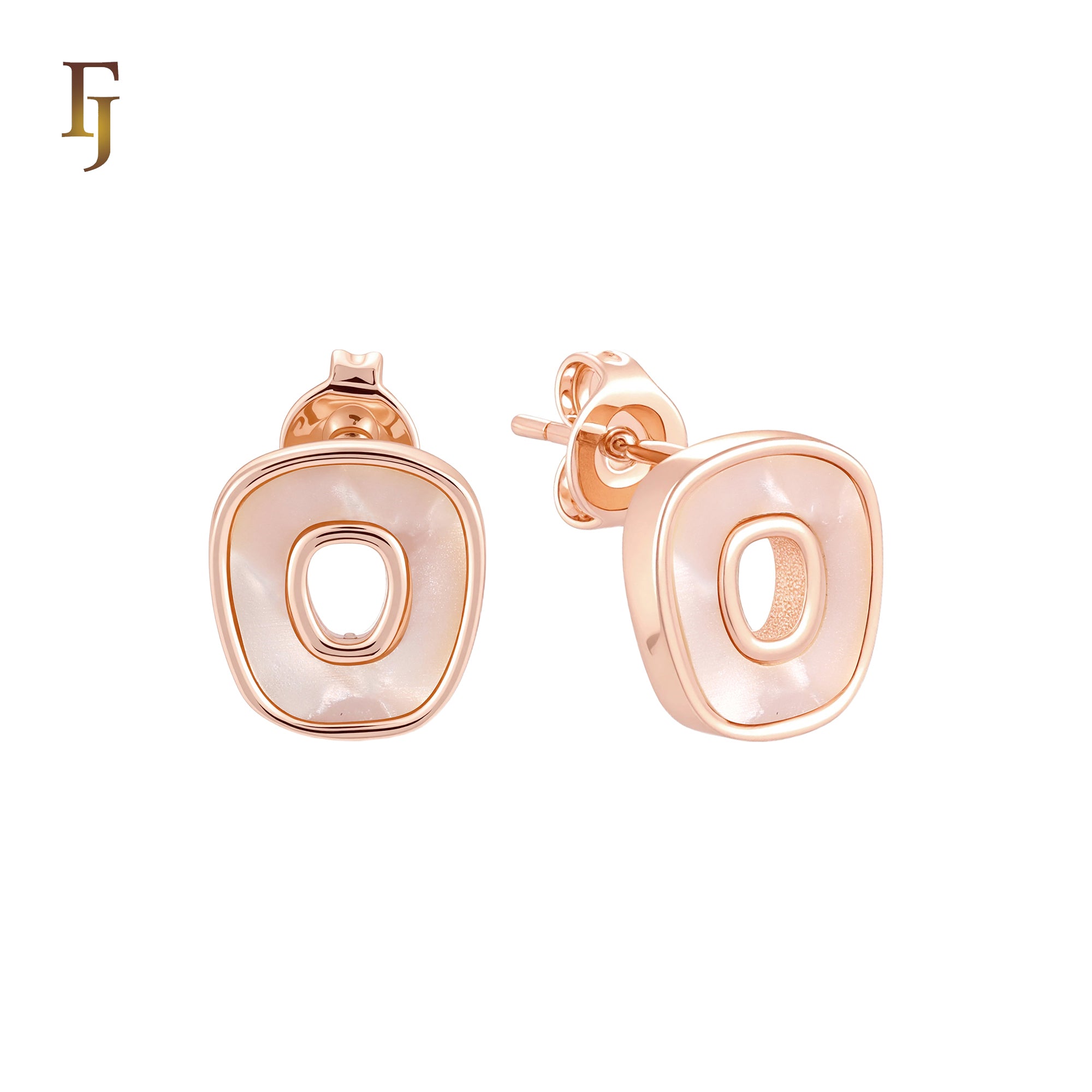 Irregular Hollow squared shaped of Black or White Onyx 14K Gold, Rose Gold Stud Earrings