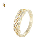 Double Rows of hearty white CZs 14K Gold Eternity Wedding Band Rings