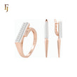 Half silver paved white CZs with drop arrow Rose Gold two tone Jewelry Set with Rings