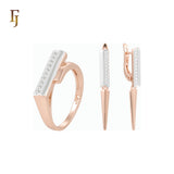 Half silver paved white CZs with drop arrow Rose Gold two tone Jewelry Set with Rings