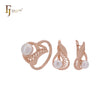 Gran conjunto de joyas de oro rosa con perlas en garras de filigrana y anillos