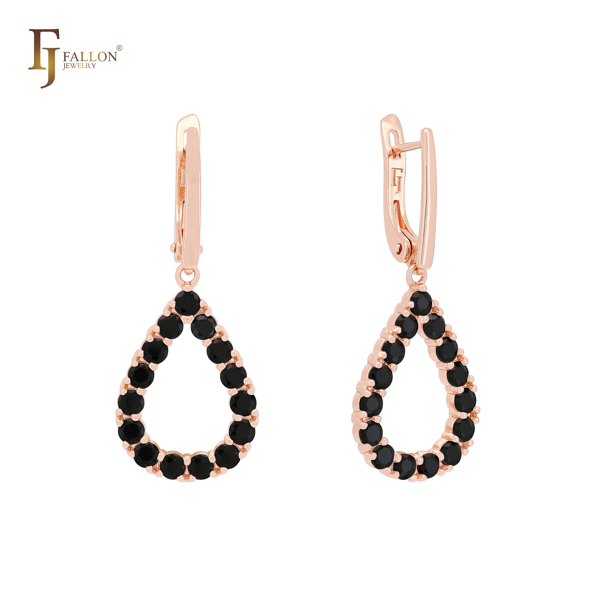 Pendientes de clip de oro rosa con forma de lágrima y circonitas cúbicas redondeadas y halo de colores