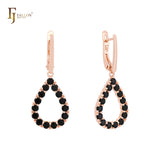 Pendientes de clip de oro rosa con forma de lágrima y circonitas cúbicas redondeadas y halo de colores