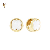 Spheric wide Black or white Onyx clover 14K Gold, Rose Gold Huggie Earrings