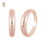 Great Five rows cluster white CZs paved 14K Gold, Rose Gold Wedding Set Rings Engagement and Band