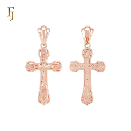 Rose Gold Orthodox Crucifix Russian Cross Pendant Religious