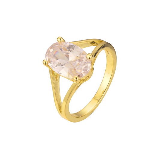 Anillos Solitario diseño liso con piedra ovalada en Oro de 18K, baño de Oro de 14K colores