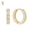 Four white CZs textured 14K Gold Hoop Earrings