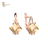 公主方形切割 CZ 14K 金、玫瑰金耳环