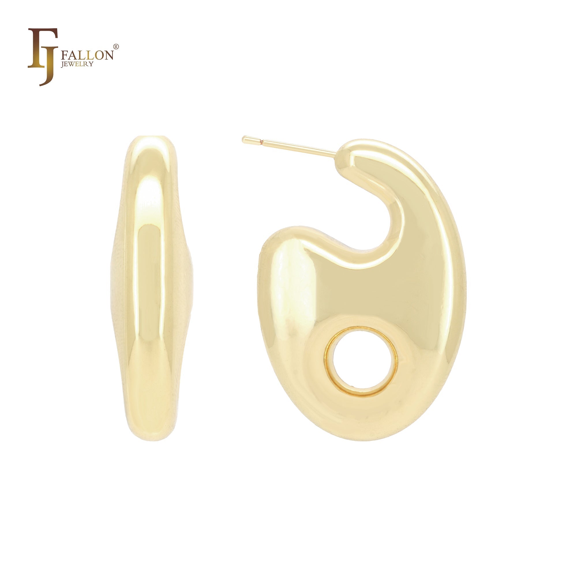 Hohle sechs geometrische glänzende Ohrstecker aus 14 Karat Gold, Roségold und Weißgold