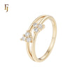 Double Triple white CZs 14K Gold Fashion Rings
