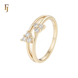 Double Triple white CZs 14K Gold Fashion Rings