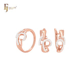 Conjunto de joyas de oro rosa con anillos y alambres entrelazados de circonitas blancas