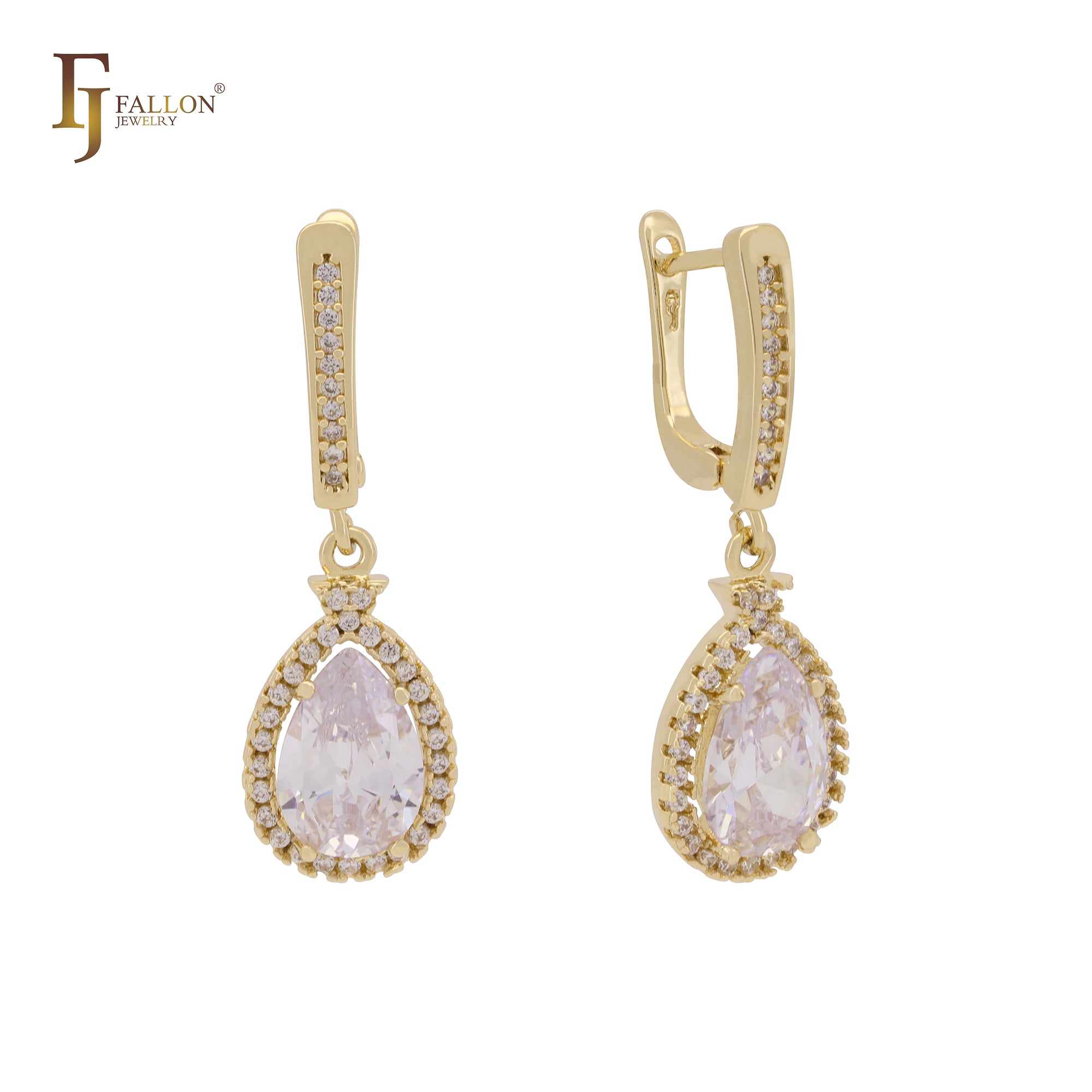 Aretes de halo de lágrima en Oro 14K, oro de 18 quilates, oro rosa, baño de colores