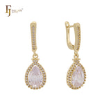 Aretes de halo de lágrima en Oro 14K, oro de 18 quilates, oro rosa, baño de colores