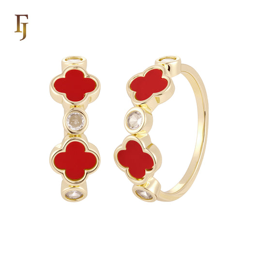 Double colorful lucky Clover 14K Gold, Rose Gold Rings