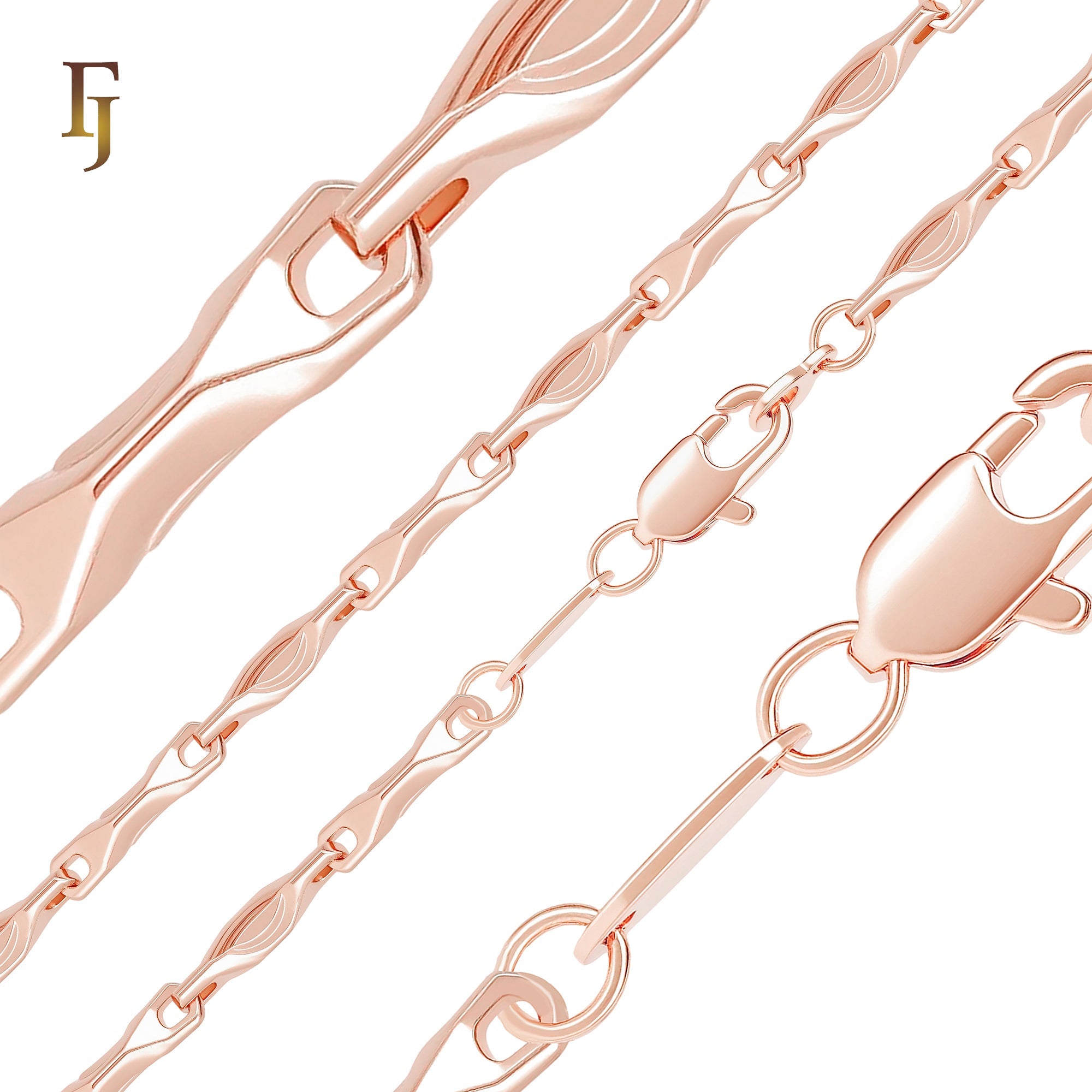 Rhombus textured Long Candy link 14K Gold, Rose Gold Fancy Link ChaiRhon