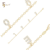 Pulseras de oro de 14 quilates con circonitas blancas y letras de amor en racimo