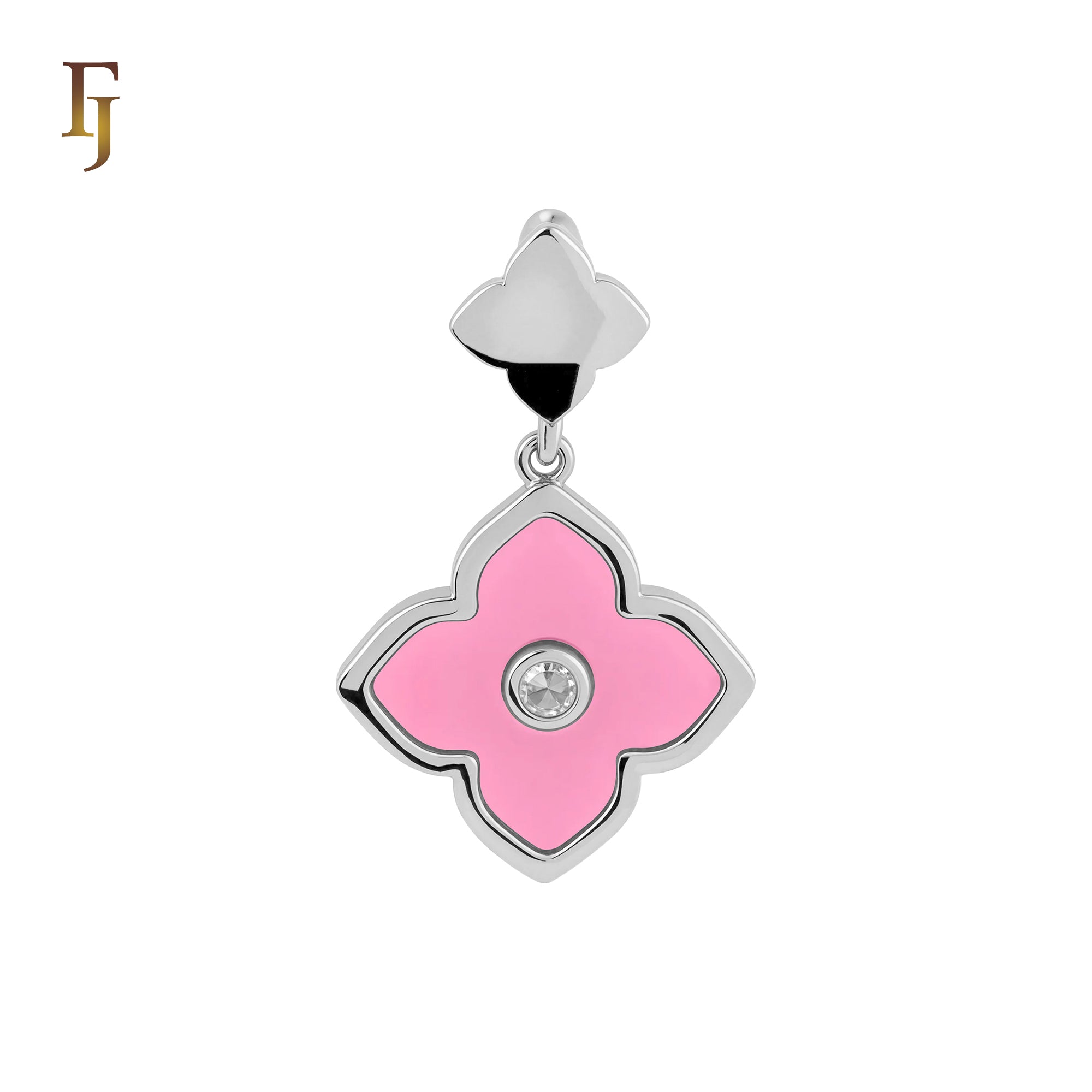Colorful Onyx Clover Flower Princess Rose Gold, White Gold Pendant
