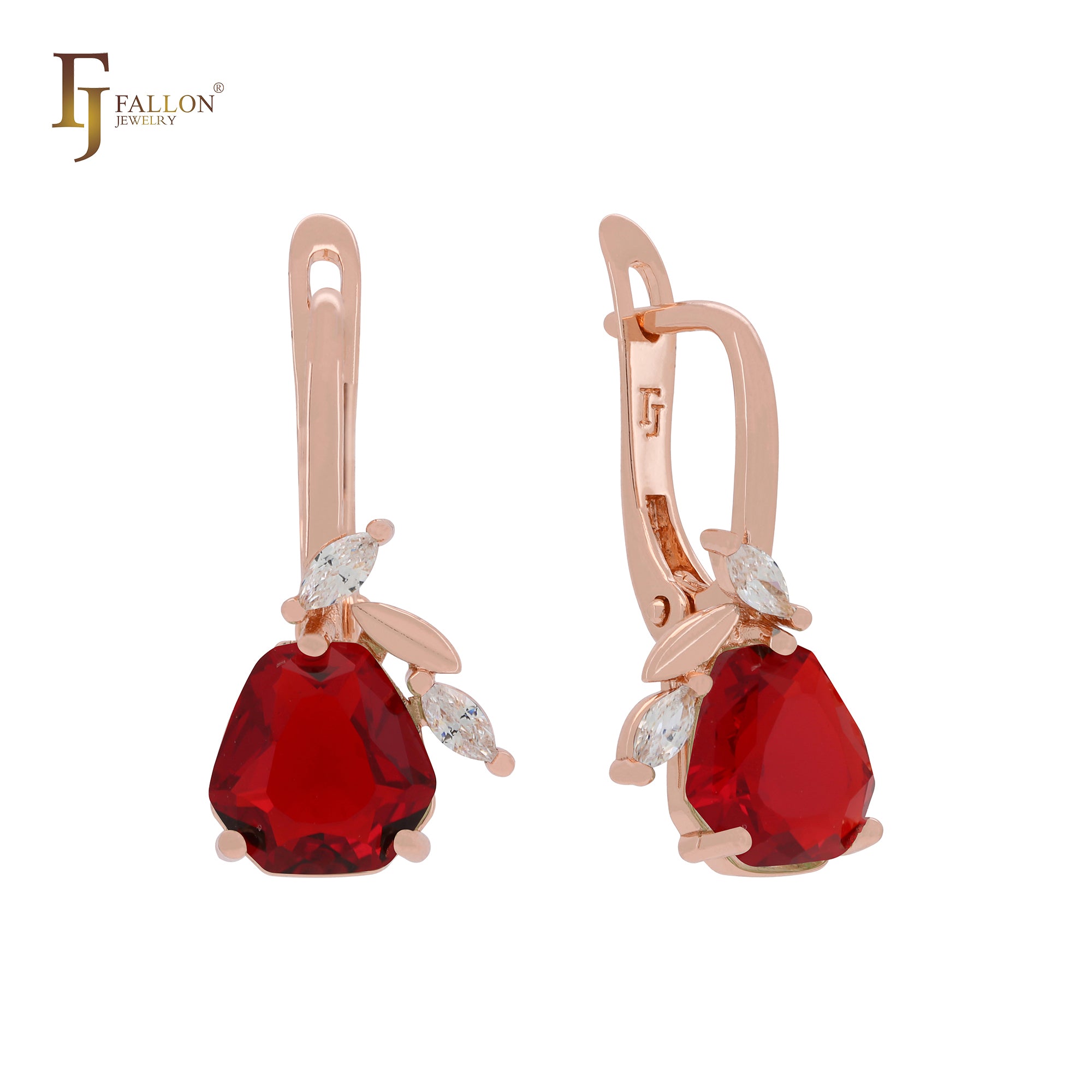 Серьги-клипсы из розового золота с гроздьями плодовых листьев и разноцветными фианитами