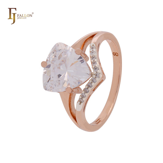 Anillos de moda en oro rosa de dos tonos con circonitas blancas triangulares y flecha de circonitas blancas.