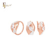 Conjunto de joyas de oro rosa de dos tonos con anillos y circonita blanca solitaria en forma de hexágono ovalado con circonitas blancas pavimentadas
