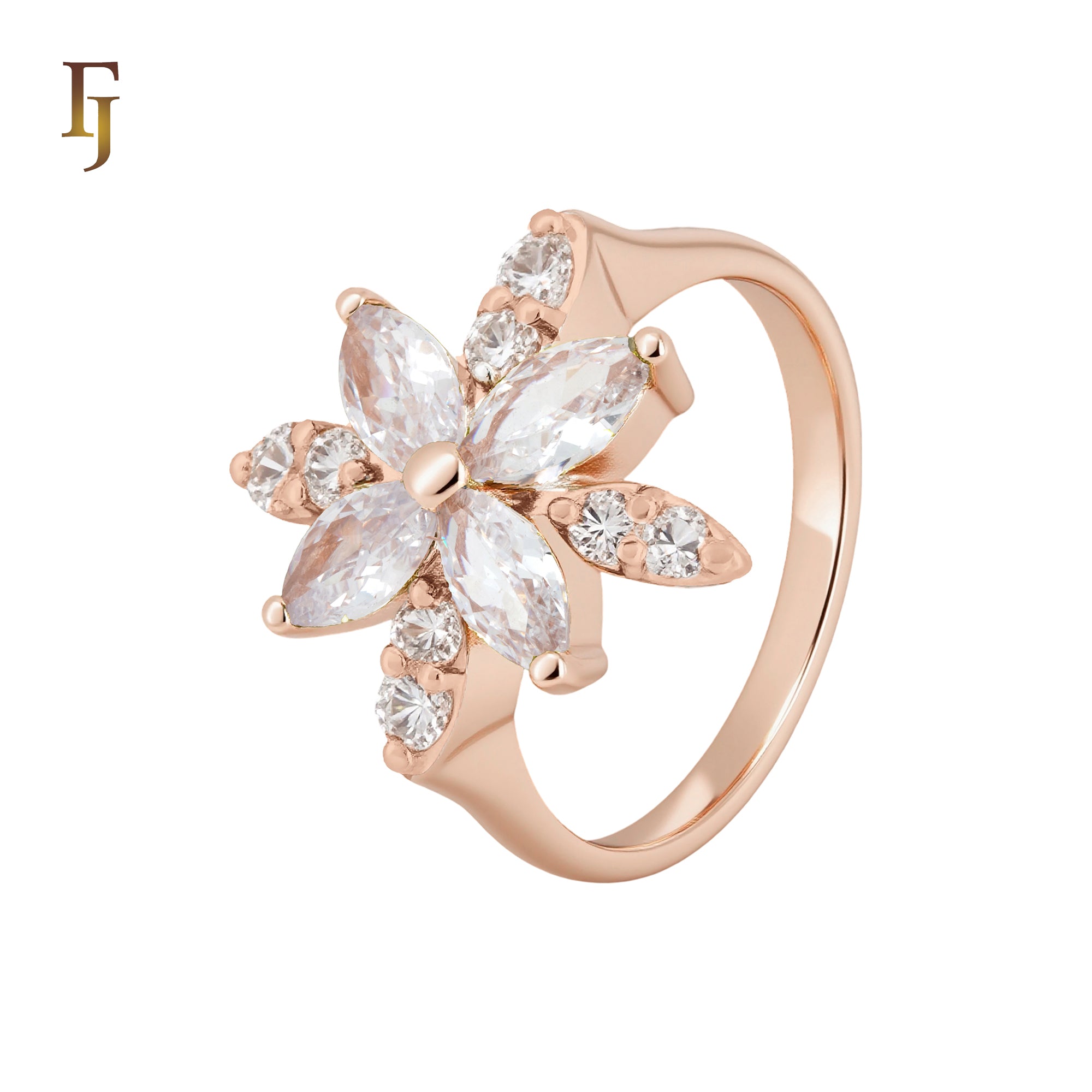 Great flower star of white CZs Rose Gold Fashion Rings