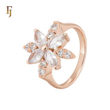 Great flower star of white CZs Rose Gold Fashion Rings