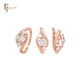 Elegante conjunto de joyas de oro rosa con anillos y triple circonita blanca engastada.