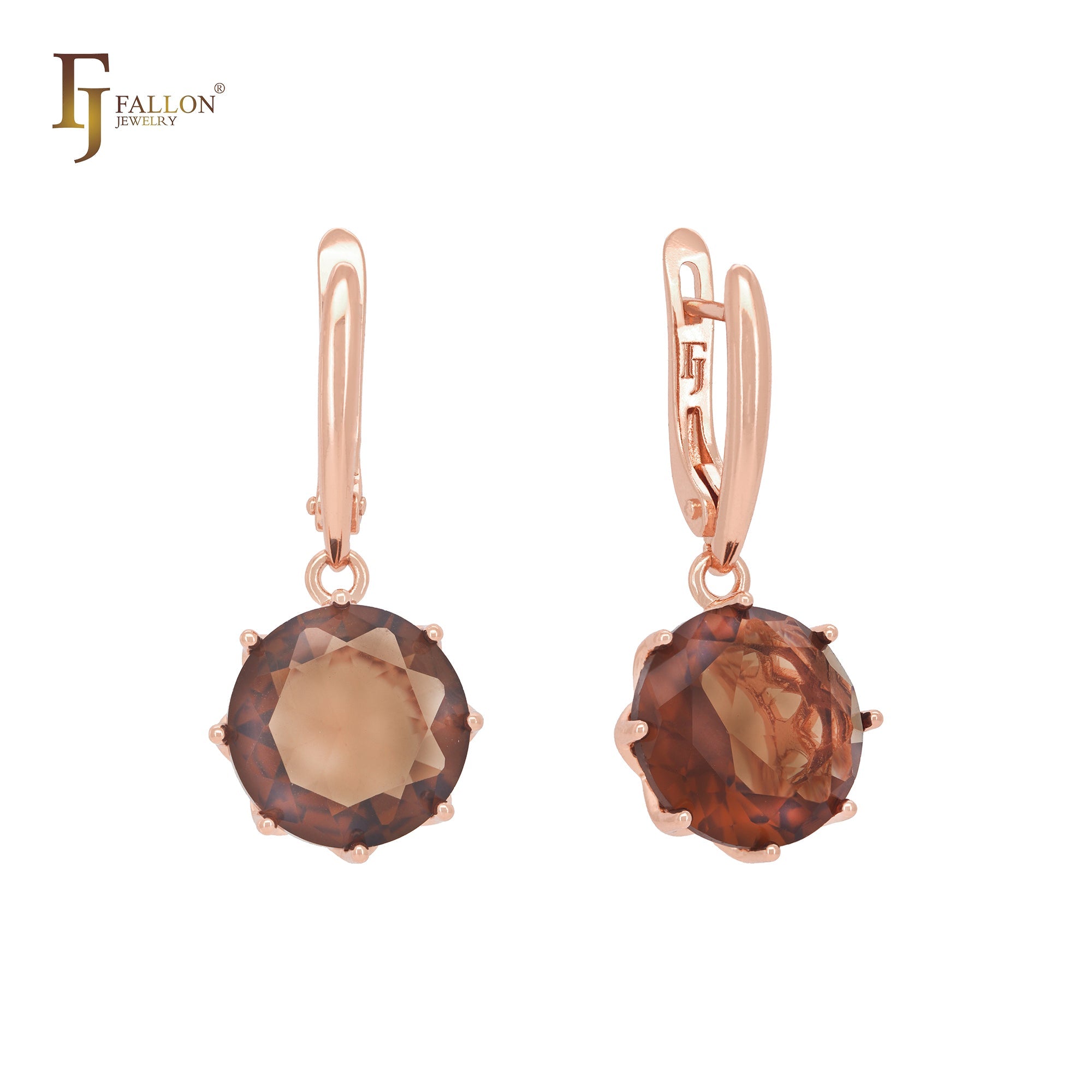 Solitaire big drop colorful clawed CZ Rose Gold Russian Lock Earrings