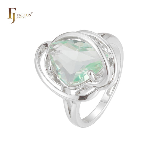Anillos solitarios de piedra verde manzana grande chapados en oro rosa