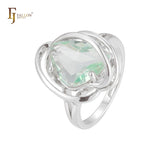 Anillos solitarios de piedra verde manzana grande chapados en oro rosa