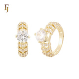 Thousand parallel bands of white CZs 14K Gold, Rose Gold Wedding Set Rings Engagement and Band