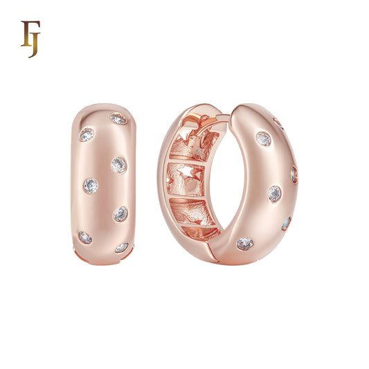 Small white CZs mixed with Stars Rose Gold Huggie Earrings