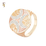 Triple Crescent Moon Filigree white CZs Rose Gold, 14K Gold, three tone Fashion Rings