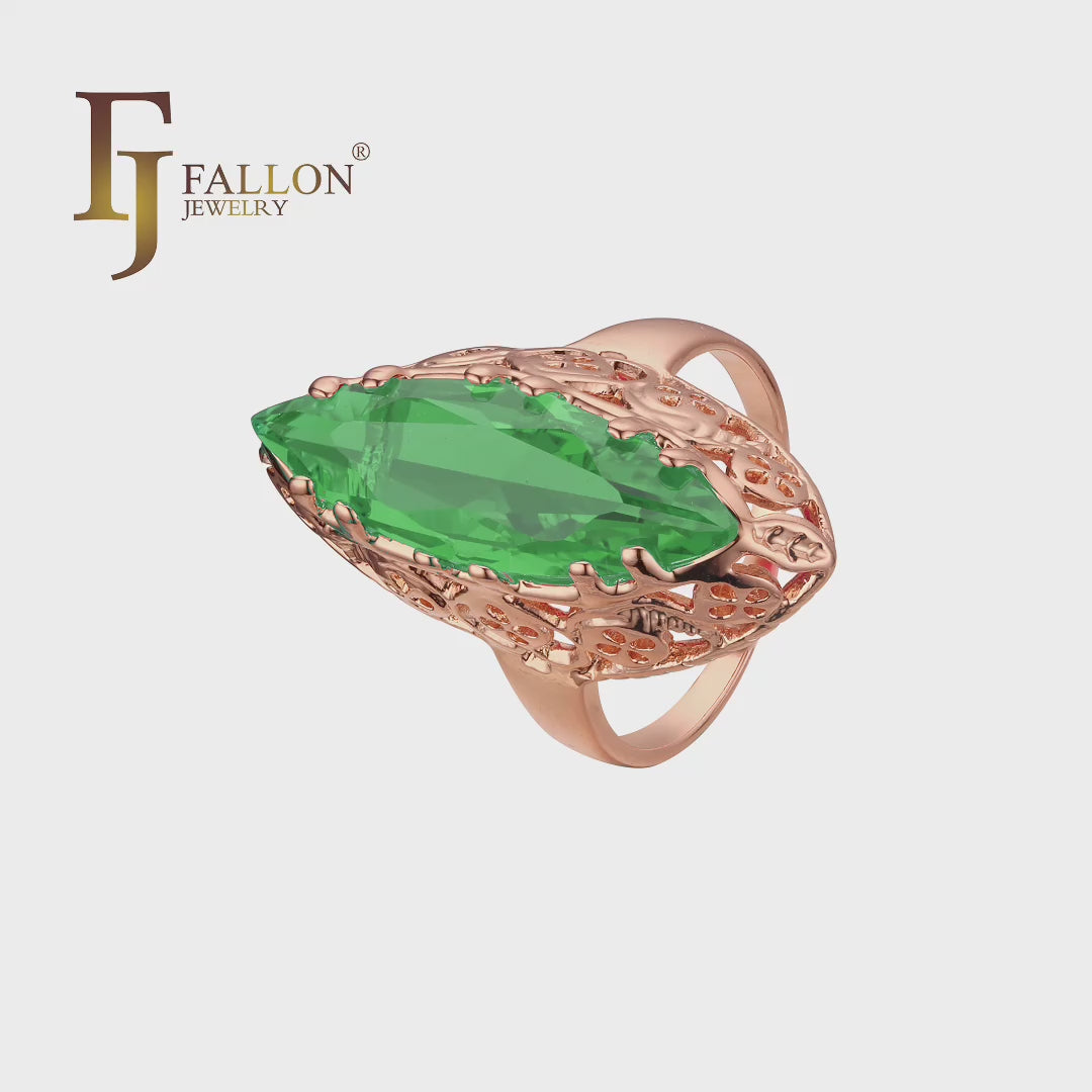 .Trend Luxurious Horse Eye Marquise Solitaire CZ 585 Oro rosa, anillos de oro de 14 quilates