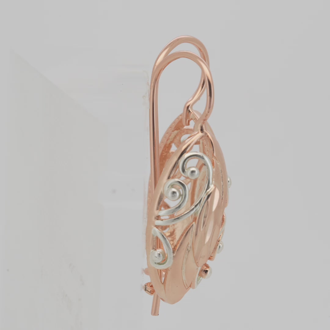 Elegantes pendientes de gancho de alambre en oro rosa, dos tonos