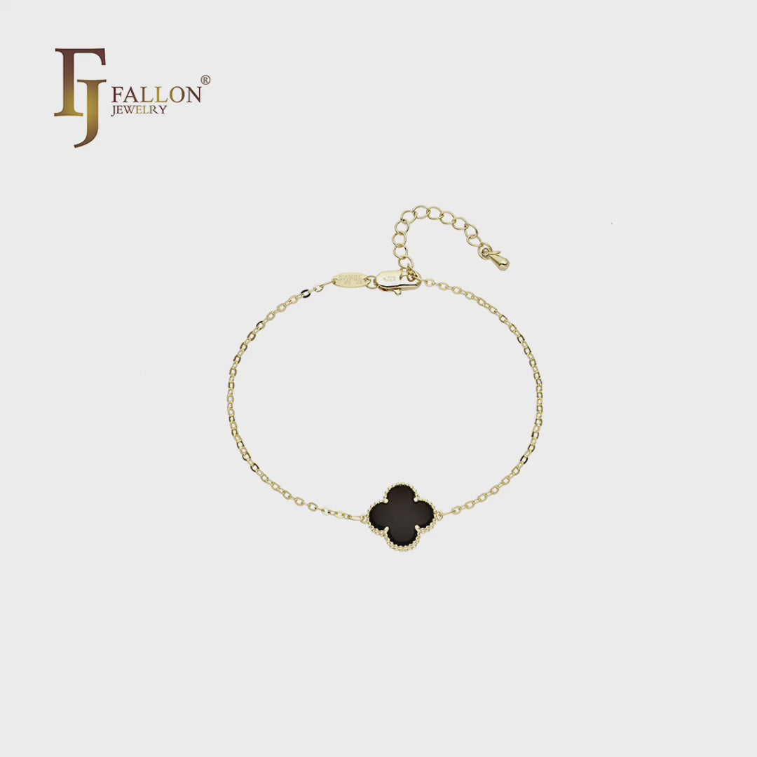 Pulseras de tréboles negros bañados en Oro de 14K, colores Oro de 18K