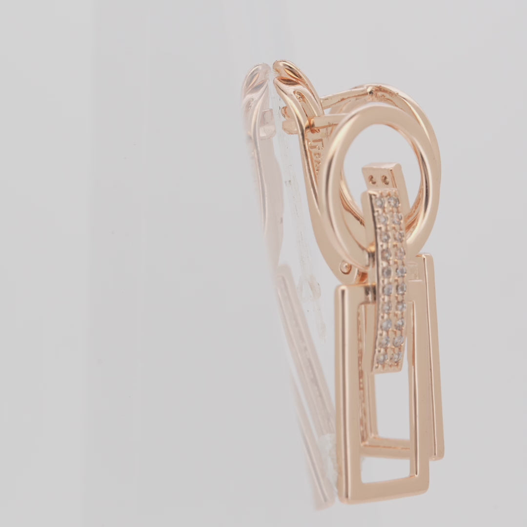 14K ゴールド、ローズゴールド、ツートーンメッキの幾何学的な円と一致する長方形のイヤリング