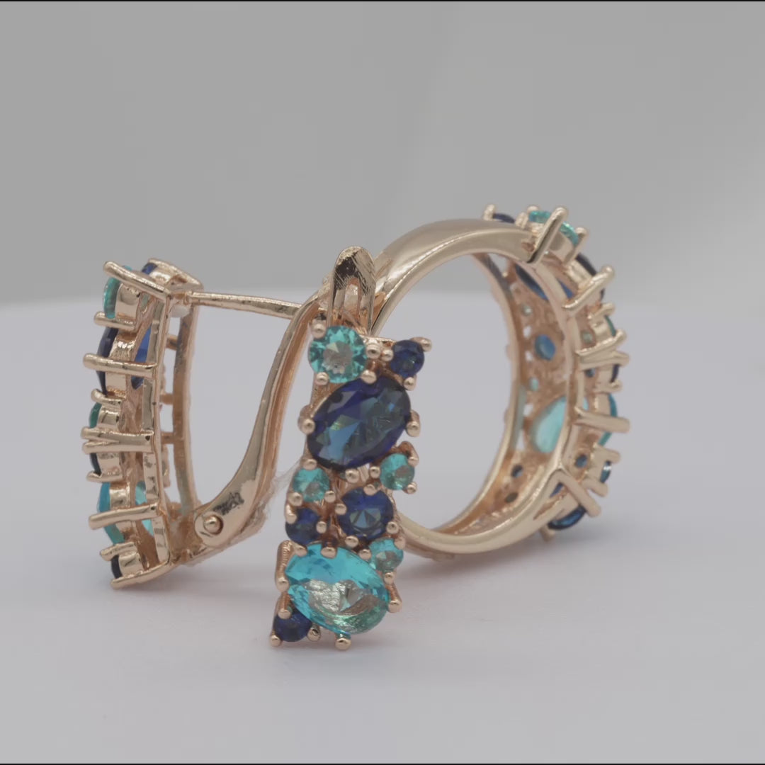 .Lujosos anillos de racimo de colores Conjunto de joyas de oro rosa